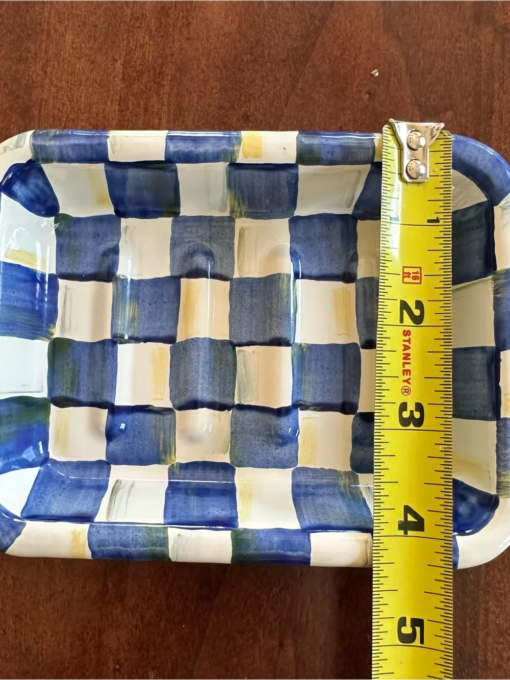 Mackenzie Childs Royal Check Blue & White Enamel Soap Dish